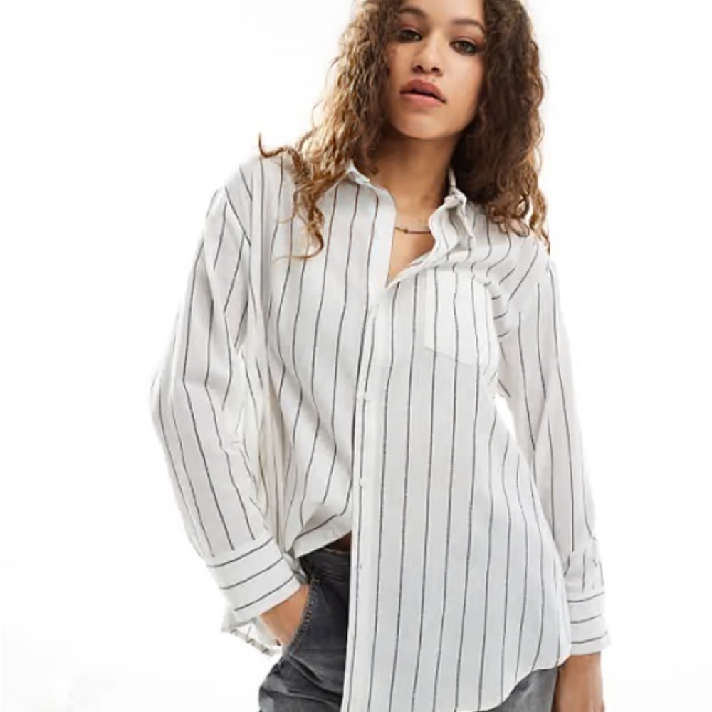 Lg Slv Stripped Button Down Cotton Shirt